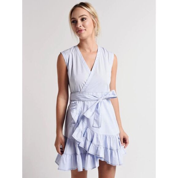 Rebecca Taylor Women's Sleeveless Ruffled Poplin True Wrap Dress Light Blue Sz 2 Rebecca Taylor Women's Sleeveless Ruffled Poplin True Wrap Dress Light Blue Sz 2
